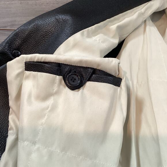 Longhi Leather Coat Mens L 52 Classic Jacket Removable Shearling Collar Luxury - Picture 13 of 16